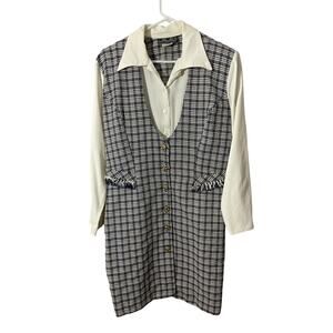 Vintage Chauncey St. Dress Sz 11 Blue, White Padded LS